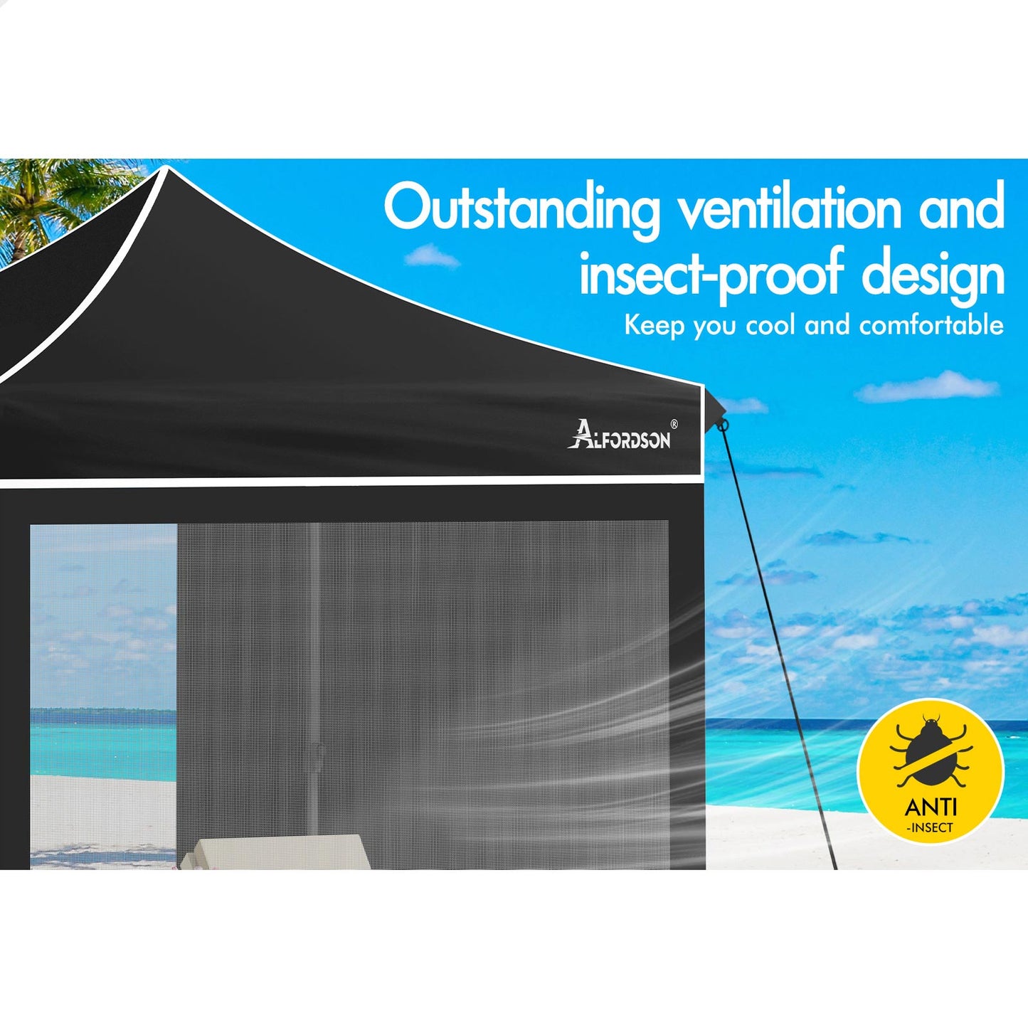 ALFORDSON Gazebo 3x3 Pop Up Marquee Black
