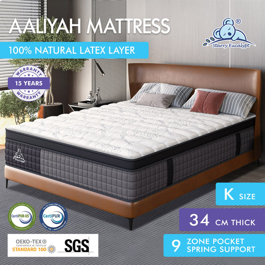 STARRY EUCALYPT Mattress Pocket Spring King Size Latex Euro Top 34cm 9 zone