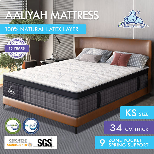 STARRY EUCALYPT Mattress Pocket Spring King Single Size Latex Euro Top 34cm 9 zone