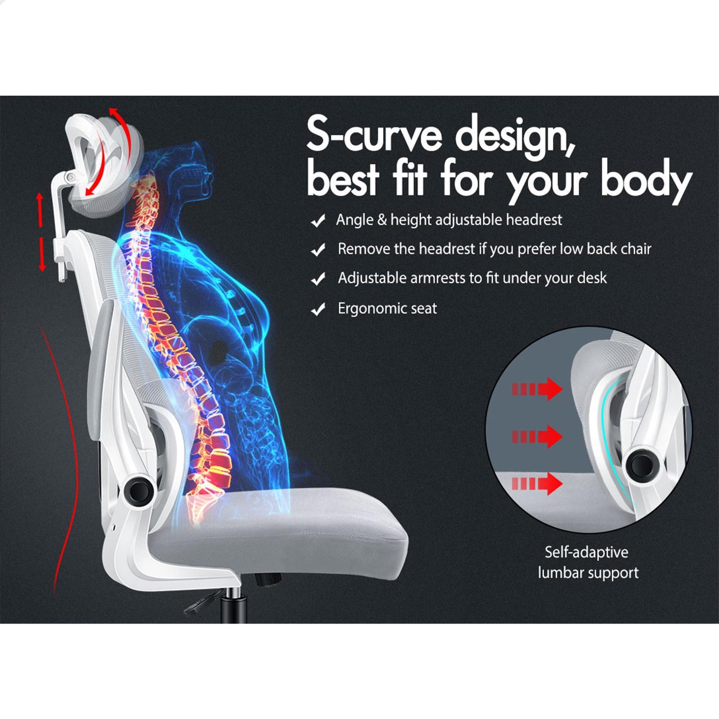 ALFORDSON Mesh Office Chair Executive Computer Tilt Fabric Seat Racing Work Grey & White