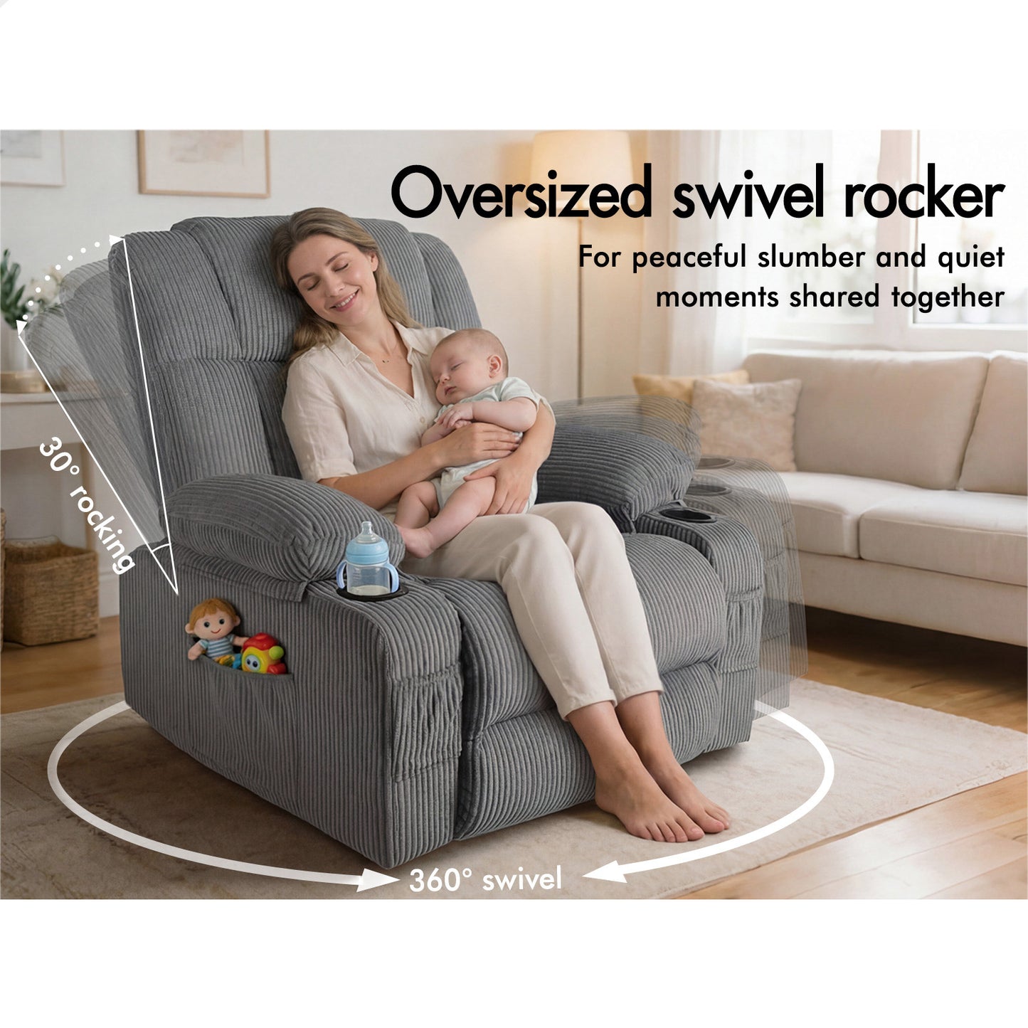 ALFORDSON Recliner Chair 360 Swivel Rocking Heated Massage Armchair Lounge Sofa
