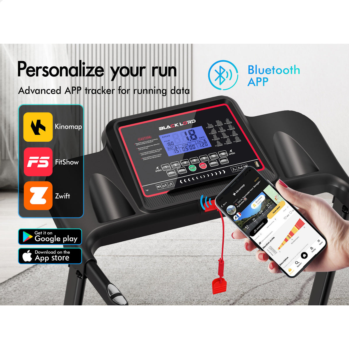 BLACK LORD Treadmill Electric Home Gym Fitness Exercise Equipment Incline 450mm