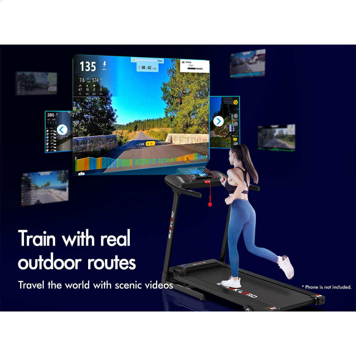 BLACK LORD Treadmill Electric Home Gym Fitness Exercise Equipment Incline 450mm