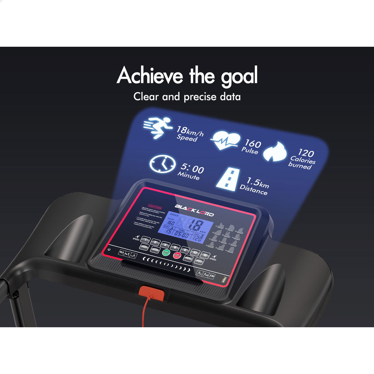 BLACK LORD Treadmill Electric Home Gym Fitness Exercise Equipment Incline 450mm