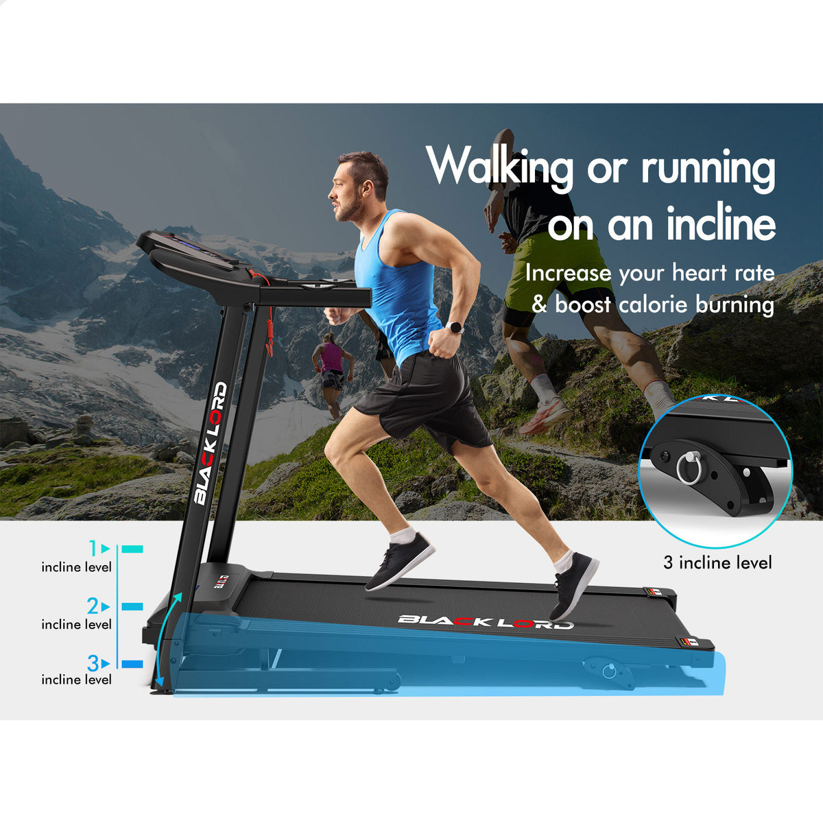 BLACK LORD Treadmill Electric Home Gym Fitness Exercise Equipment Incline 450mm