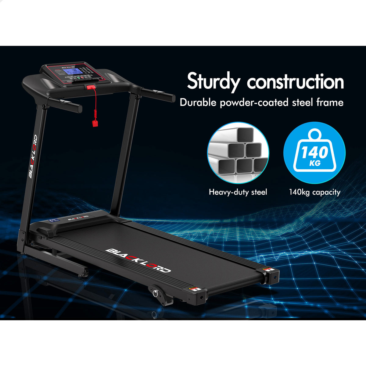 BLACK LORD Treadmill Electric Home Gym Fitness Exercise Equipment Incline 450mm