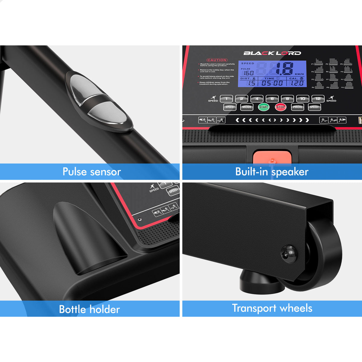 BLACK LORD Treadmill Electric Home Gym Fitness Exercise Equipment Incline 450mm