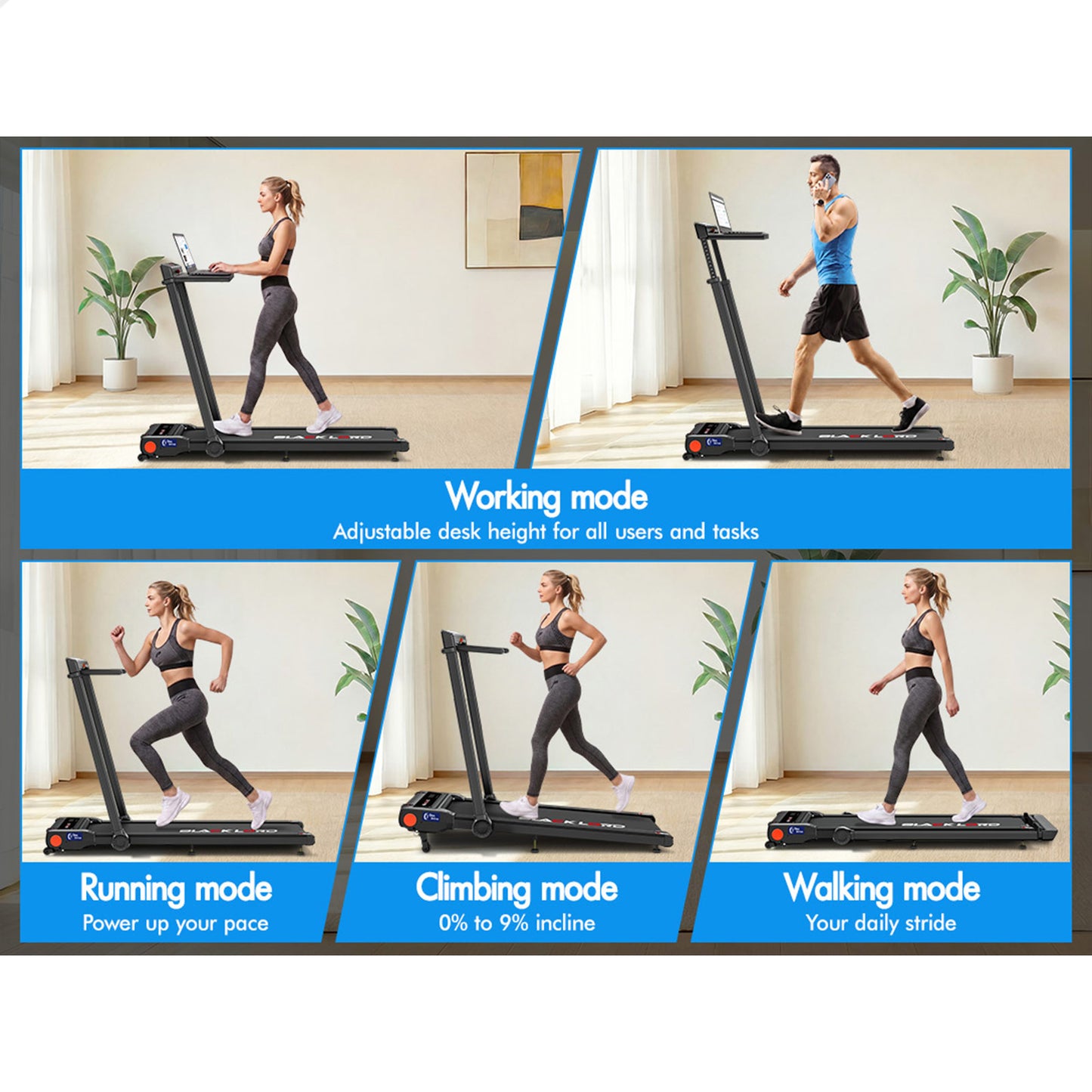 BLACK LORD Treadmill 3 IN 1 Walking Pad Removable Desk Height Adjustable Black