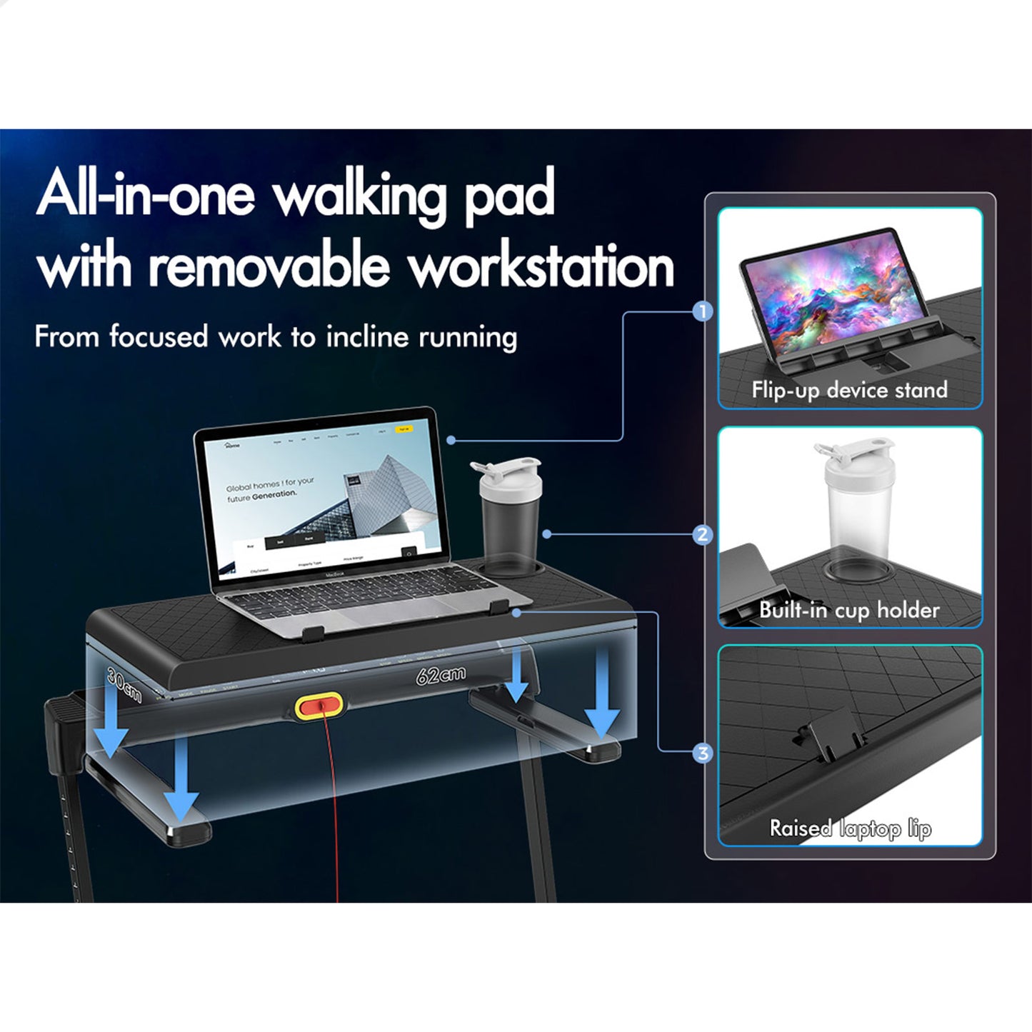 BLACK LORD Treadmill 3 IN 1 Walking Pad Removable Desk Height Adjustable Black