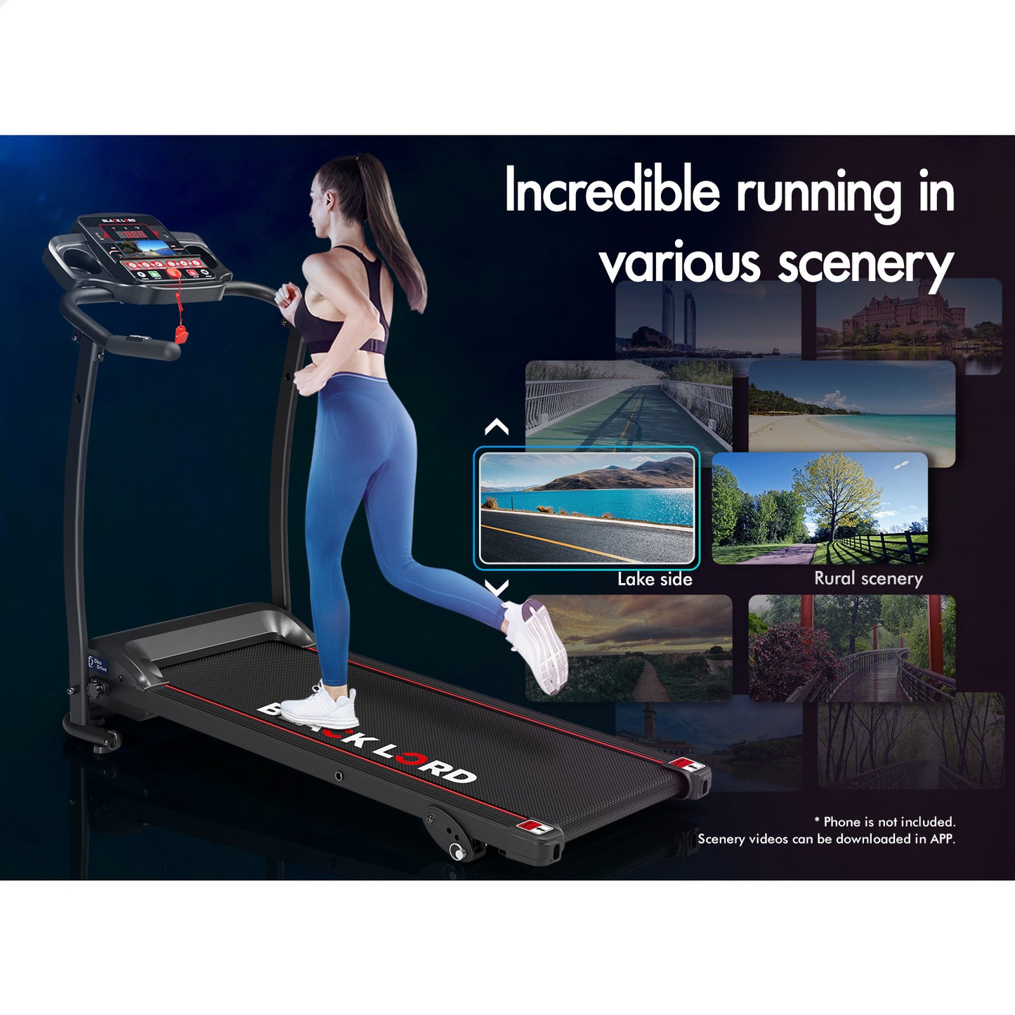 BLACK LORD Treadmill Electric Exercise Running Machine Foldable Home Gym Fitness