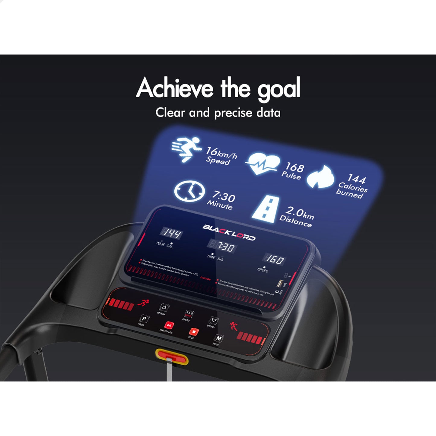 BLACK LORD Treadmill Electric Exercise Running Machine Incline Foldable 390mm