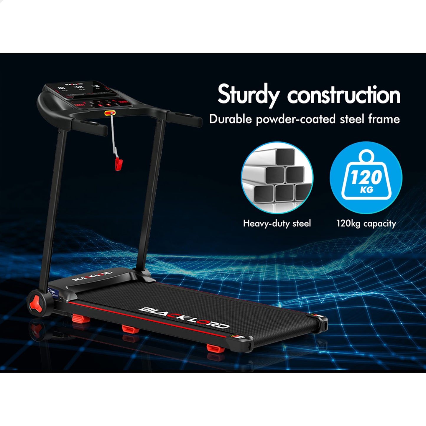 BLACK LORD Treadmill Electric Exercise Running Machine Incline Foldable 390mm