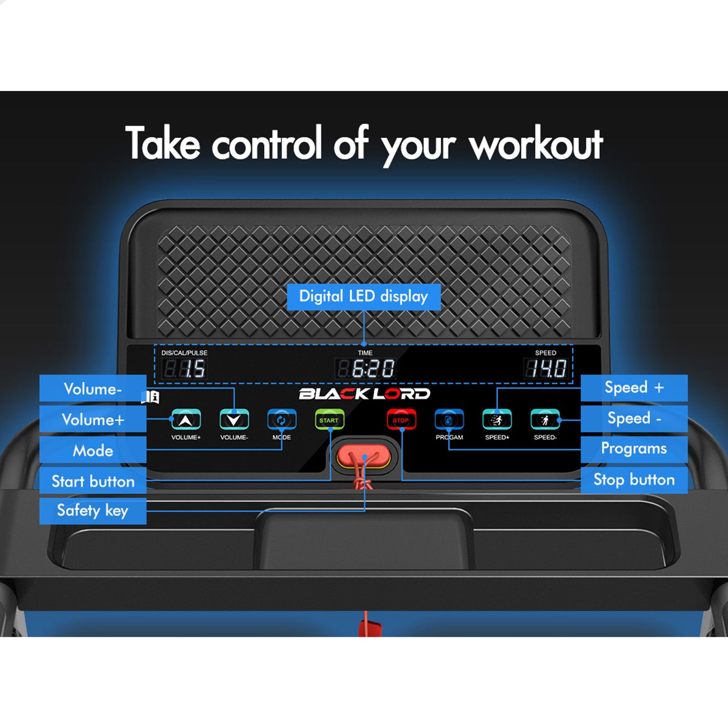 BLACK LORD Treadmill Electric Exercise Running Folding Machine Home Gym Fitness