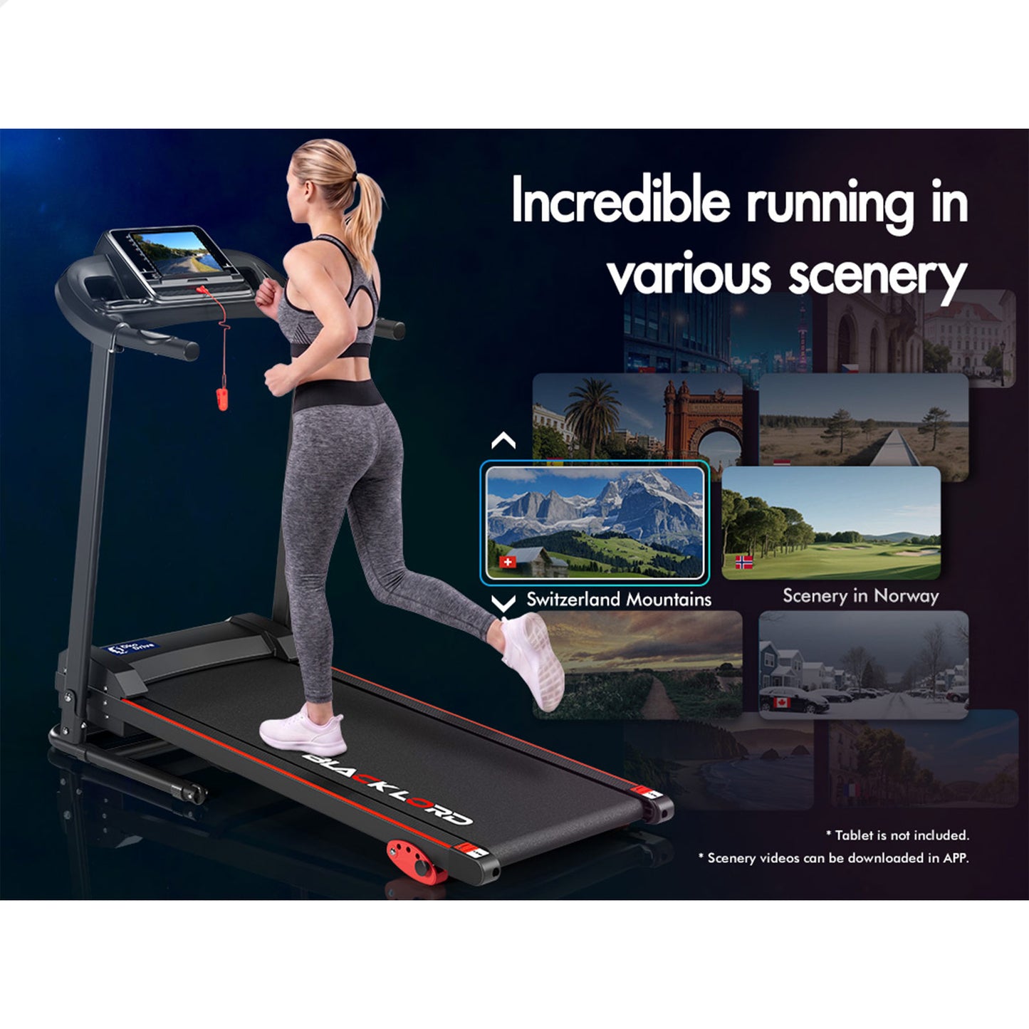 BLACK LORD Treadmill Electric Exercise Running Machine Incline Foldable 400mm