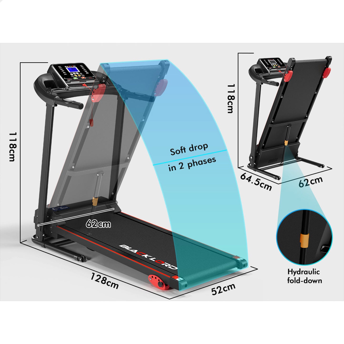 BLACK LORD Treadmill Electric Exercise Running Machine Incline Foldable 400mm