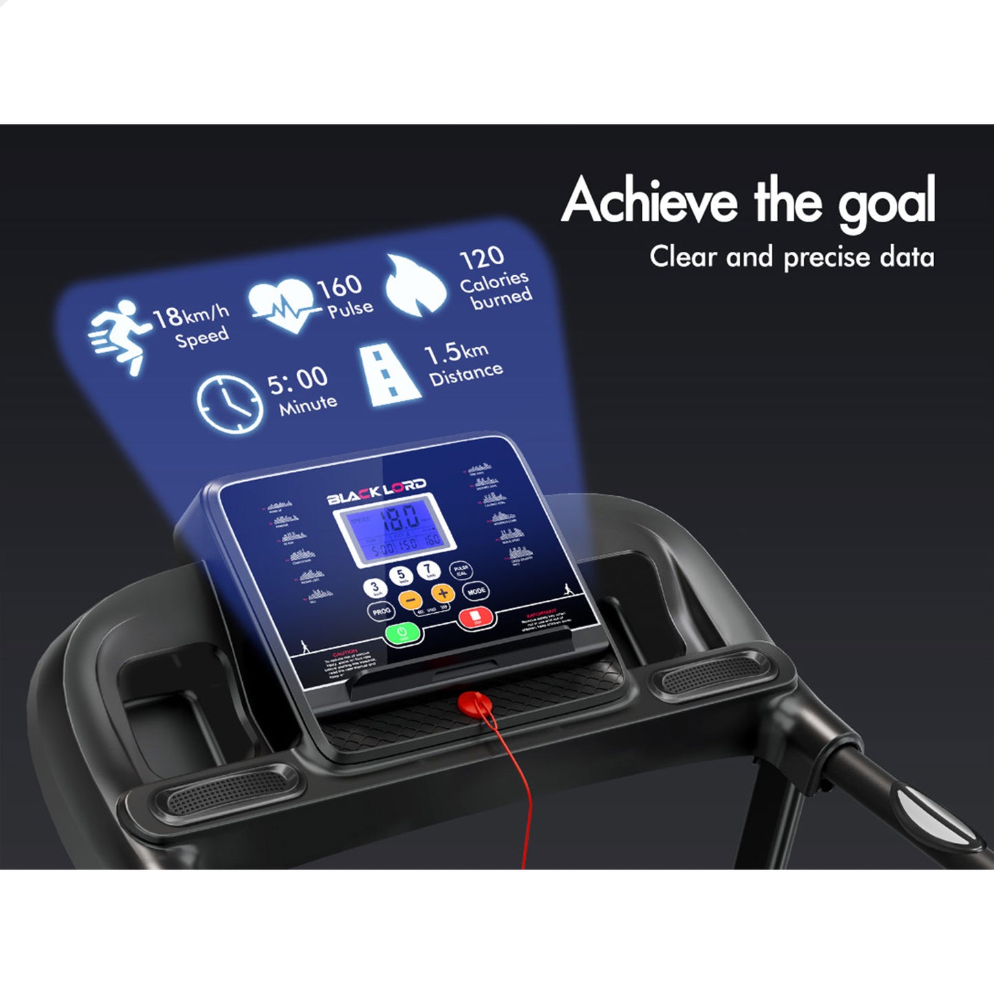 BLACK LORD Treadmill Electric Exercise Running Machine Incline Foldable 400mm