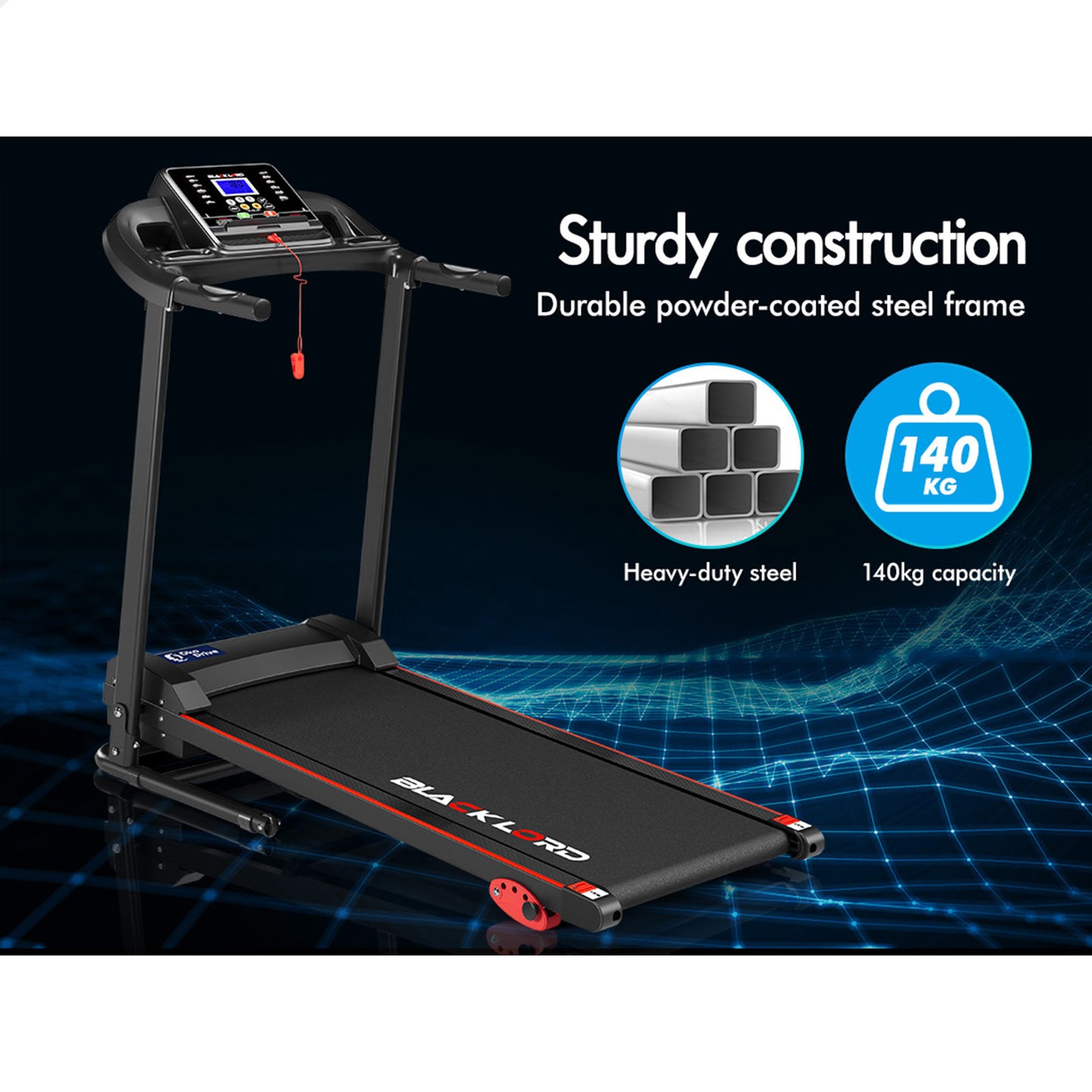 BLACK LORD Treadmill Electric Exercise Running Machine Incline Foldable 400mm