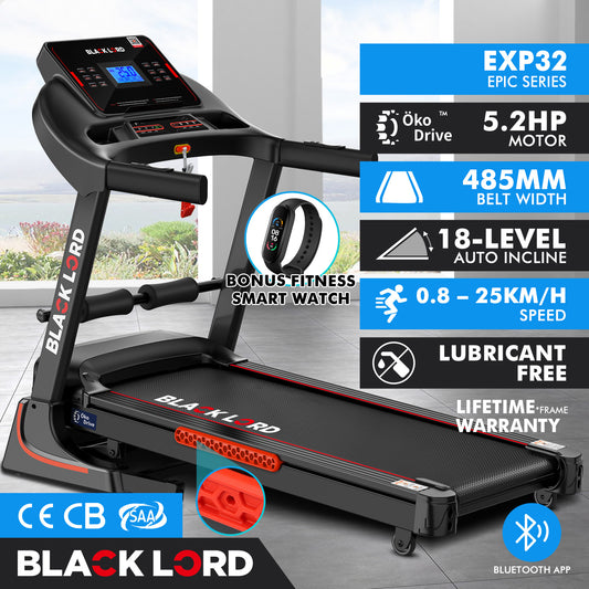 BLACK LORD Electric Treadmill Run Machine Auto Incline Home Gym Exercise