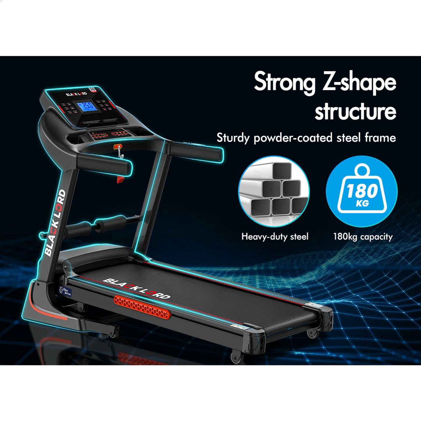 BLACK LORD Electric Treadmill Run Machine Auto Incline Home Gym Exercise