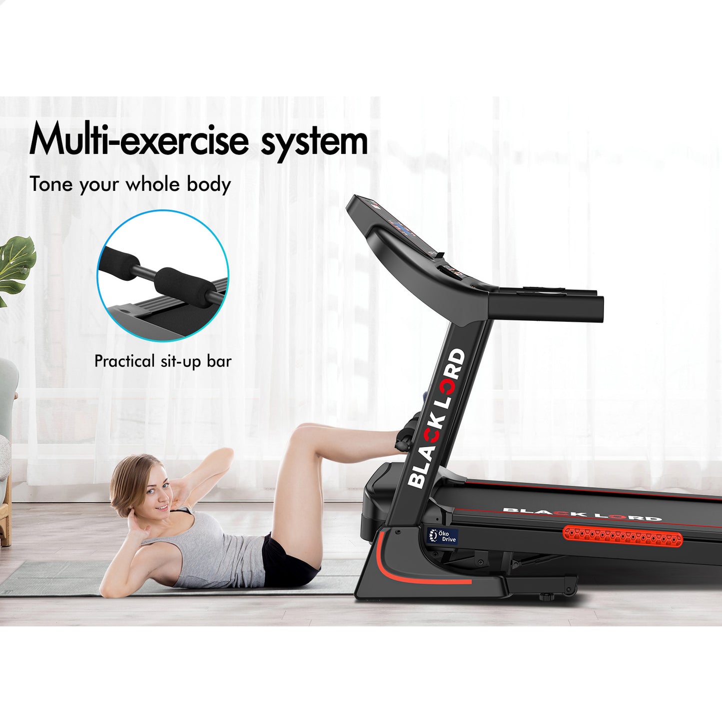 BLACK LORD Electric Treadmill Run Machine Auto Incline Home Gym Exercise
