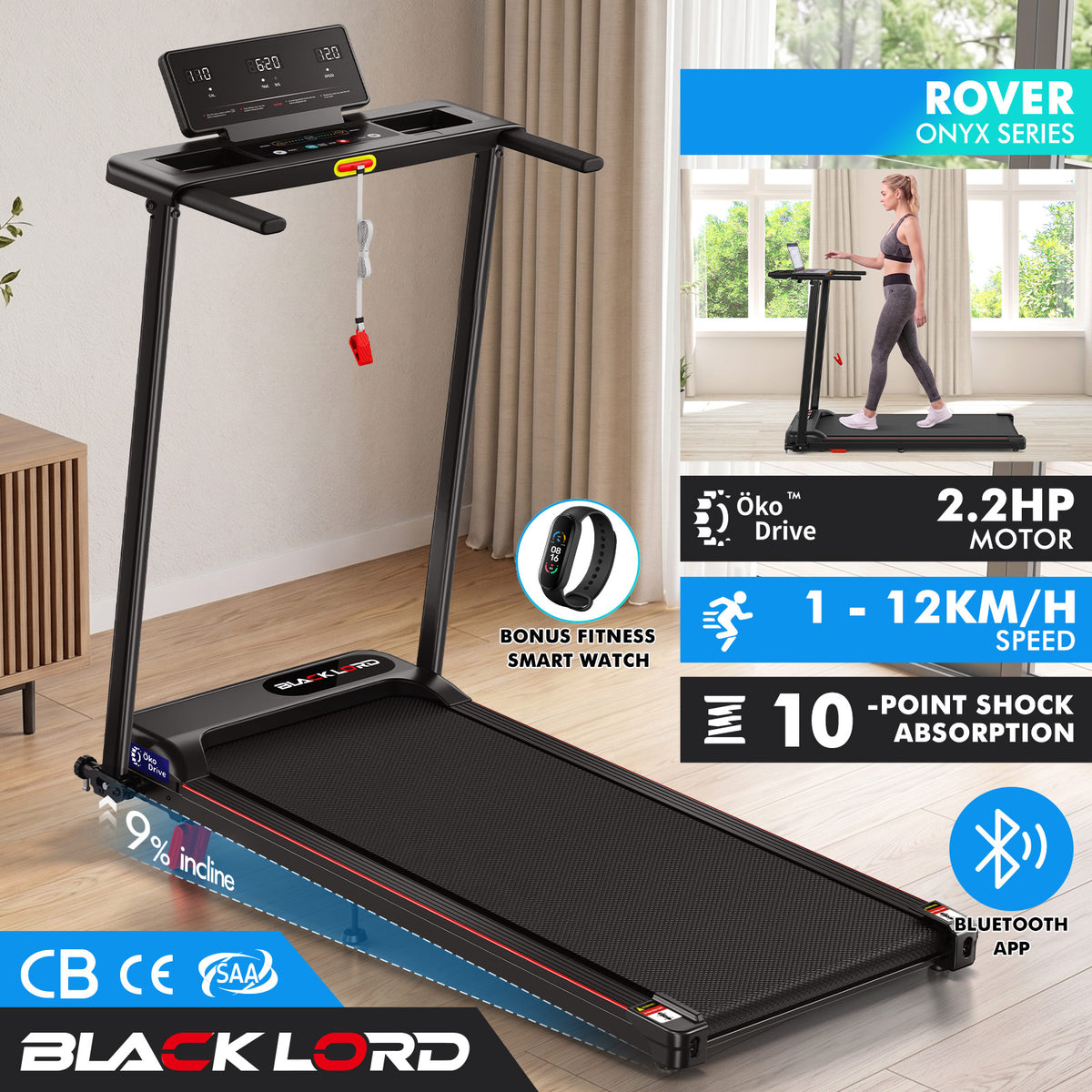 BLACK LORD Treadmill Electric Incline Exercise Running Machine Foldable Home Gym