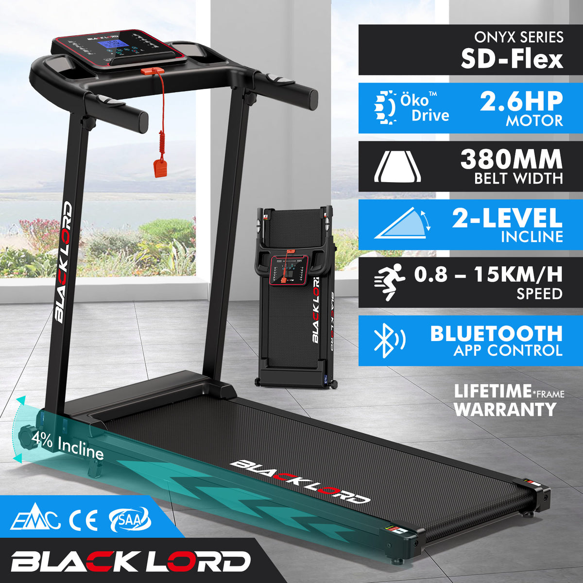 BLACK LORD Treadmill Electric Home Gym Fitness Foldable Running Machine Incline