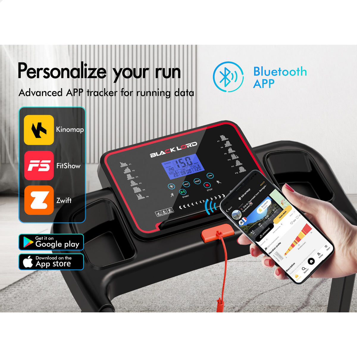 BLACK LORD Treadmill Electric Home Gym Fitness Foldable Running Machine Incline