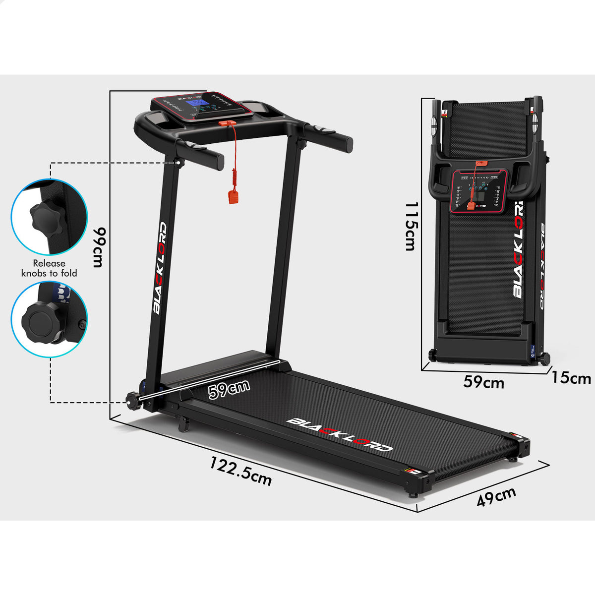 BLACK LORD Treadmill Electric Home Gym Fitness Foldable Running Machine Incline