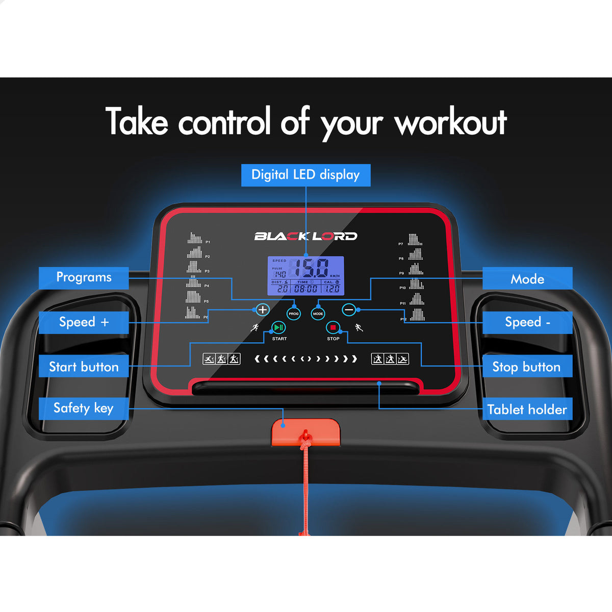 BLACK LORD Treadmill Electric Home Gym Fitness Foldable Running Machine Incline