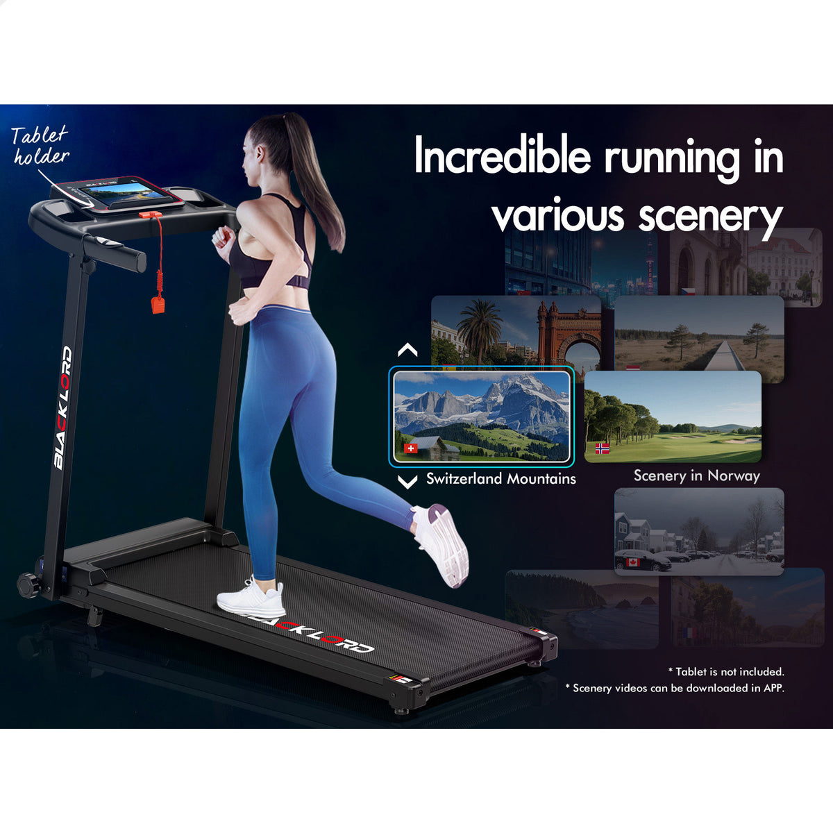 BLACK LORD Treadmill Electric Home Gym Fitness Foldable Running Machine Incline
