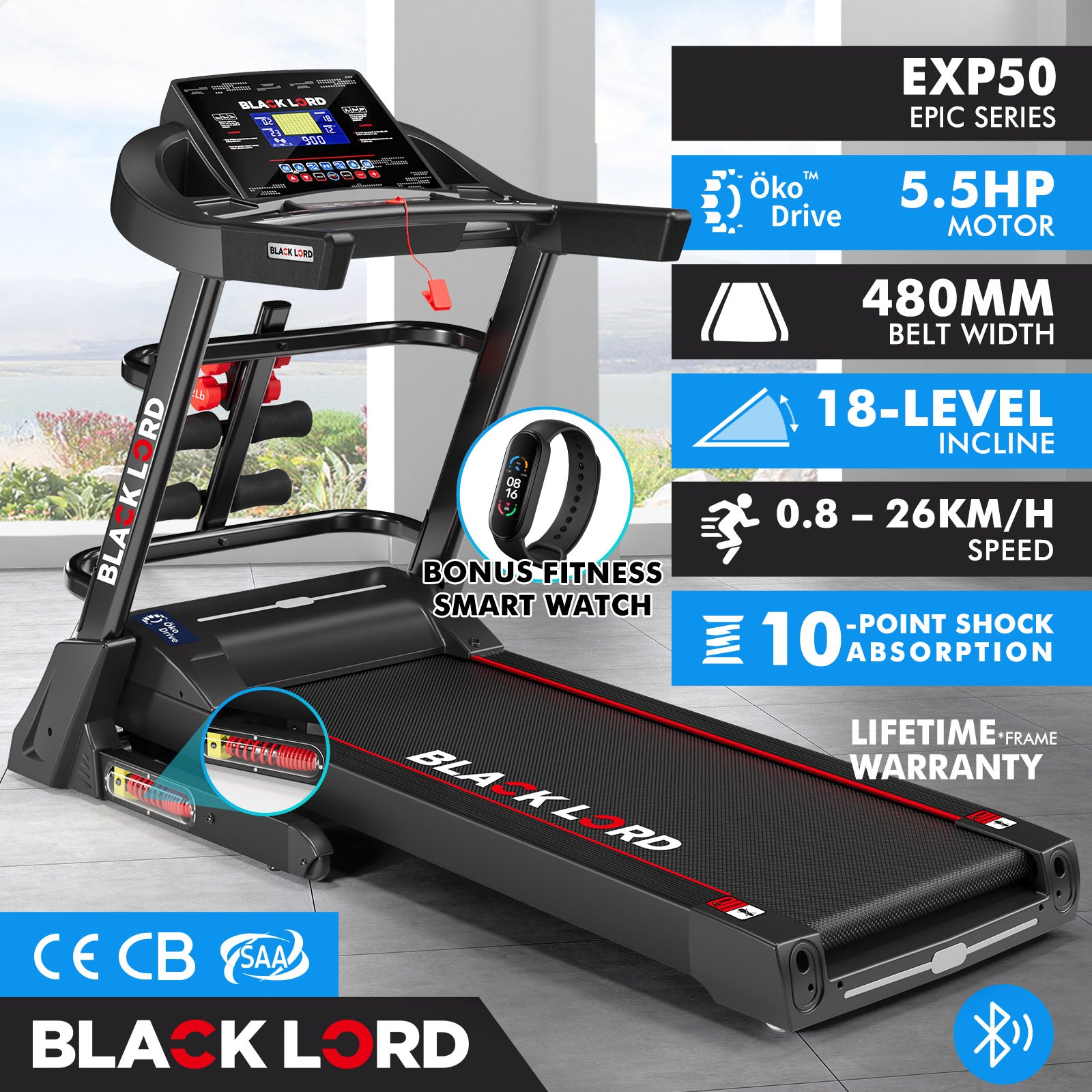 BLACK LORD Treadmill Electric Auto Incline Home Gym Exercise Machine 4 ...