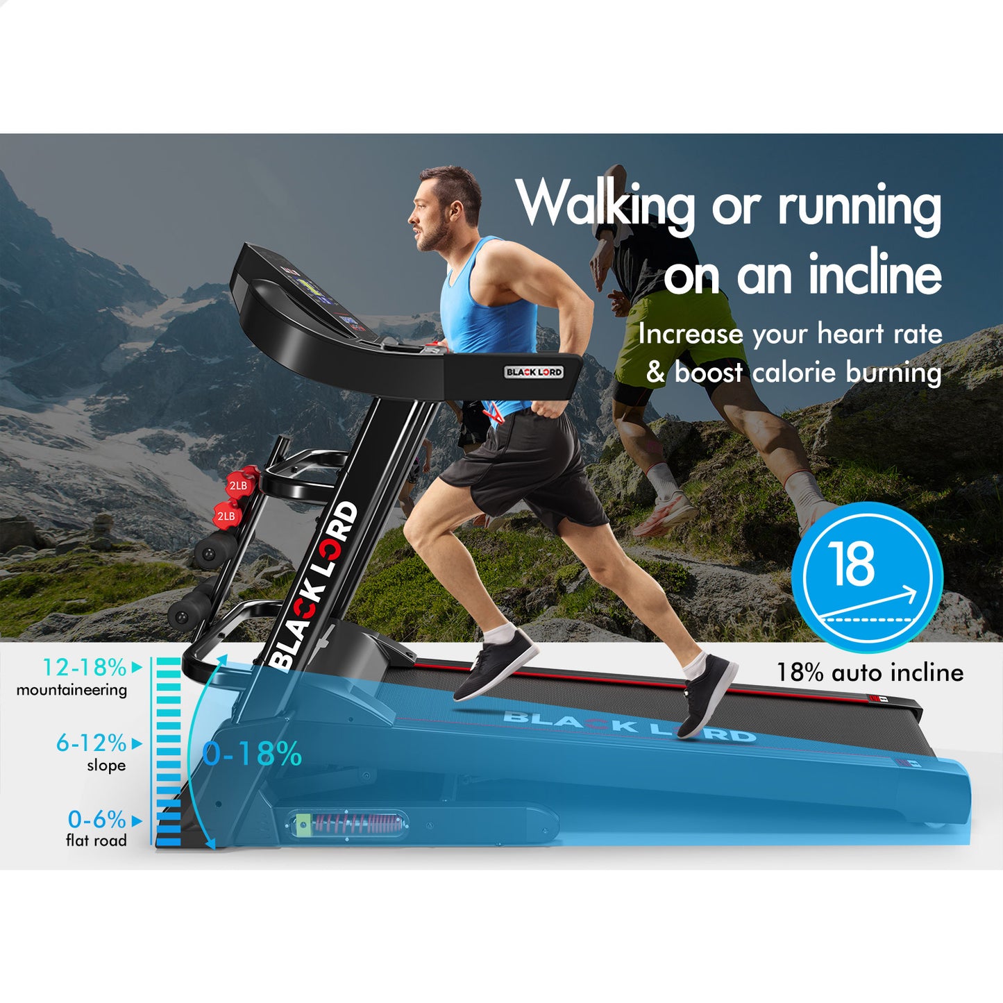 BLACK LORD Treadmill Electric Auto Incline Home Gym Exercise Machine 480MM