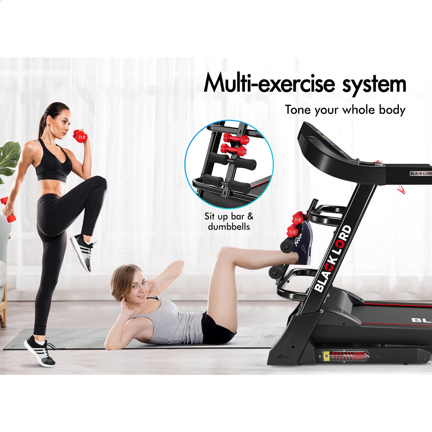 BLACK LORD Treadmill Electric Auto Incline Home Gym Exercise Machine 480MM