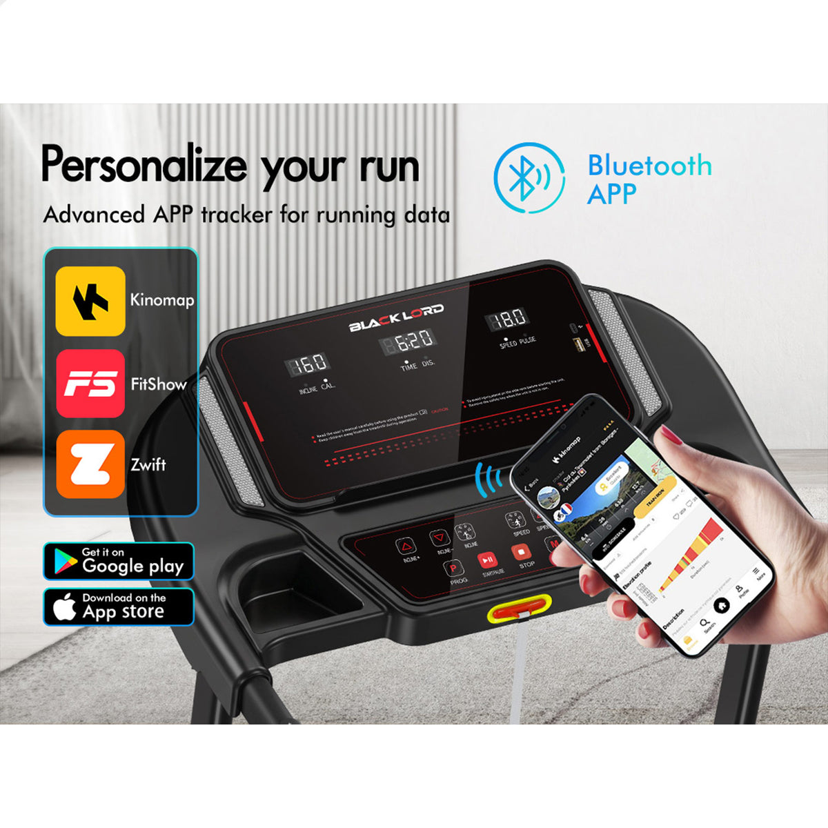 BLACK LORD Treadmill Electric Incline Home Gym Running Machine Fitness Foldable