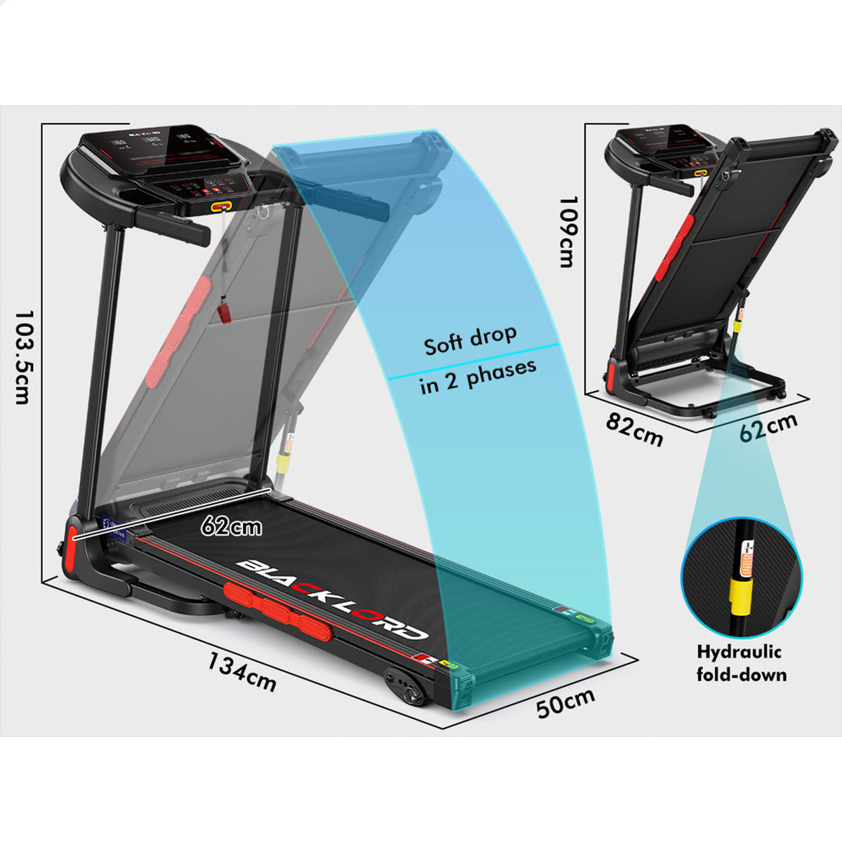 BLACK LORD Treadmill Electric Incline Home Gym Running Machine Fitness Foldable