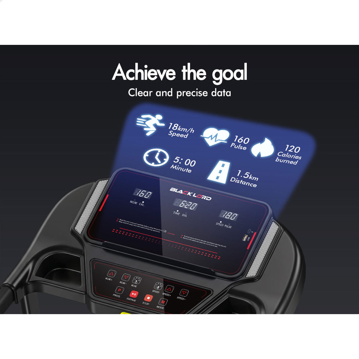 BLACK LORD Treadmill Electric Incline Home Gym Running Machine Fitness Foldable
