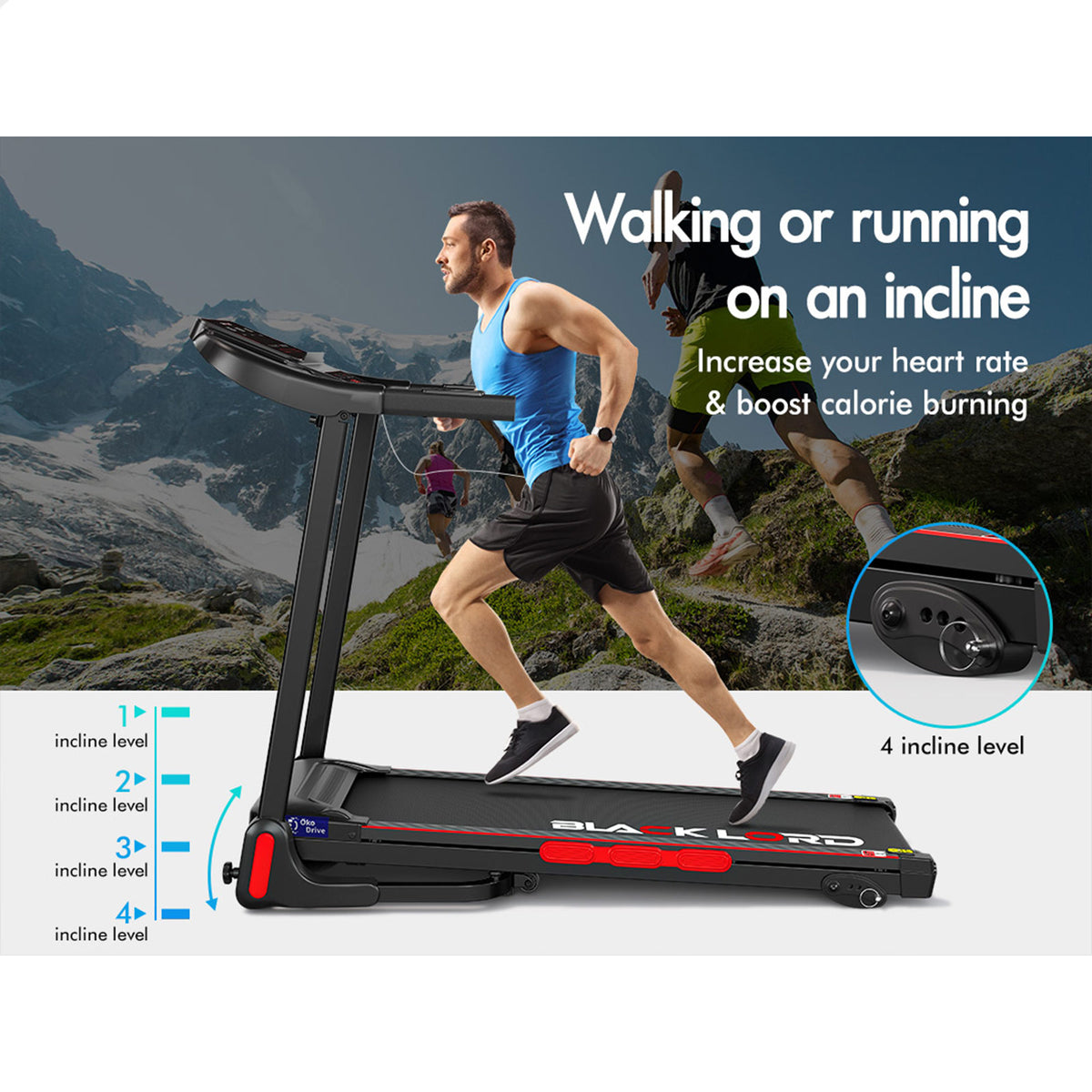 BLACK LORD Treadmill Electric Incline Home Gym Running Machine Fitness Foldable
