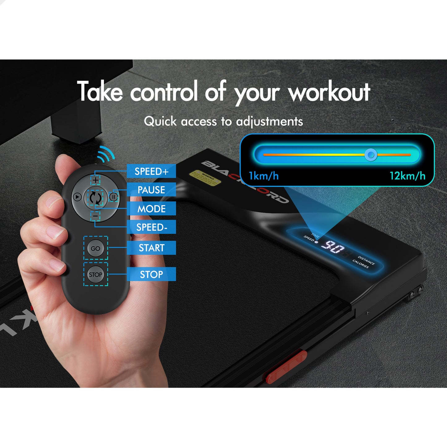 BLACK LORD Treadmill Electric Walking Pad Incline Gym Brushless Motor Black