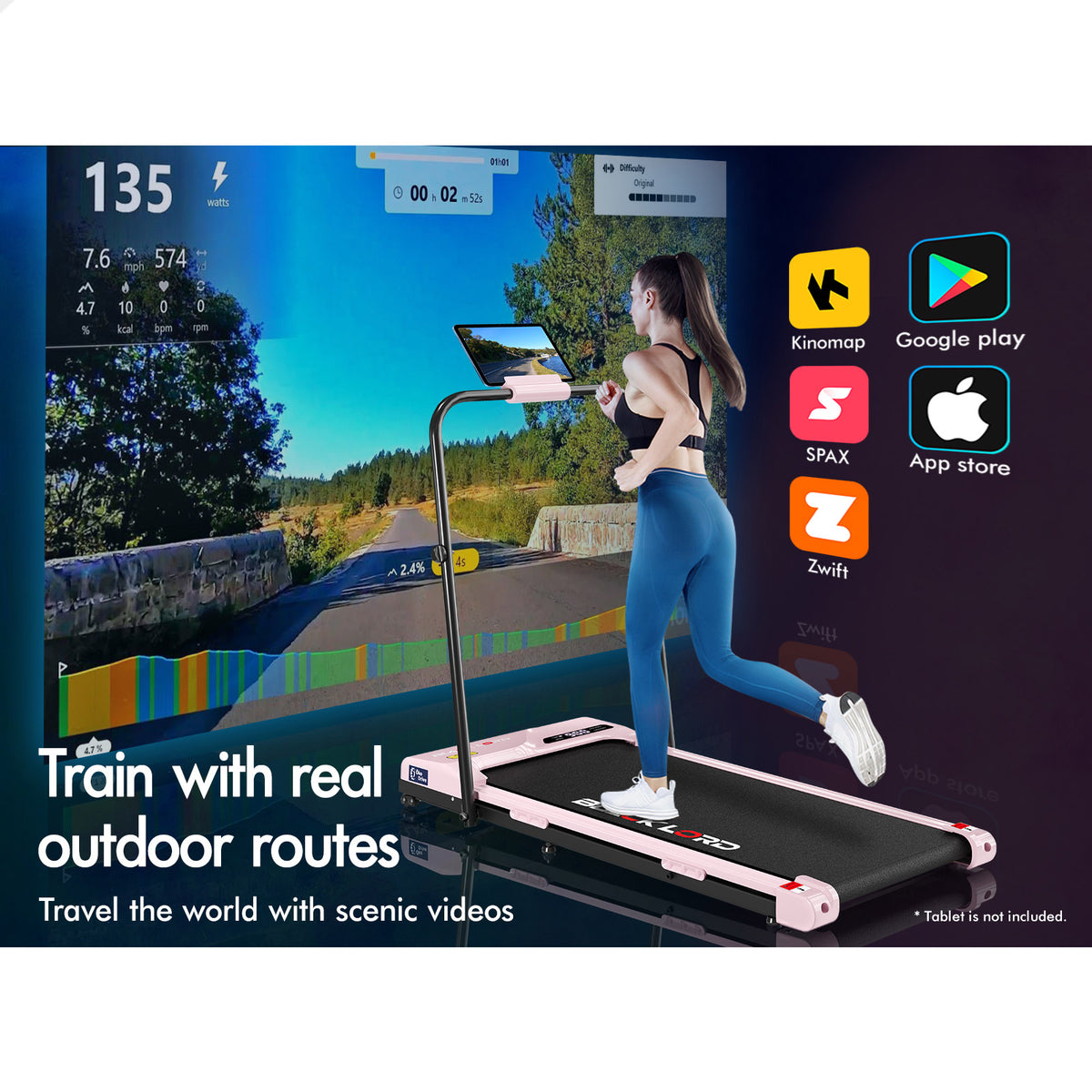 BLACK LORD Treadmill Electric Walking Pad Incline Foldable Home Gym Fitness Pink