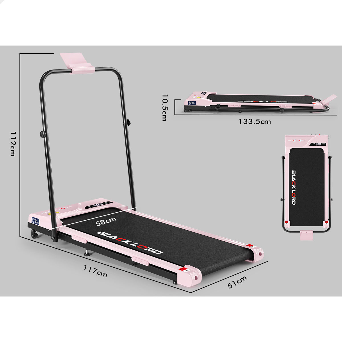 BLACK LORD Treadmill Electric Walking Pad Incline Foldable Home Gym Fitness Pink