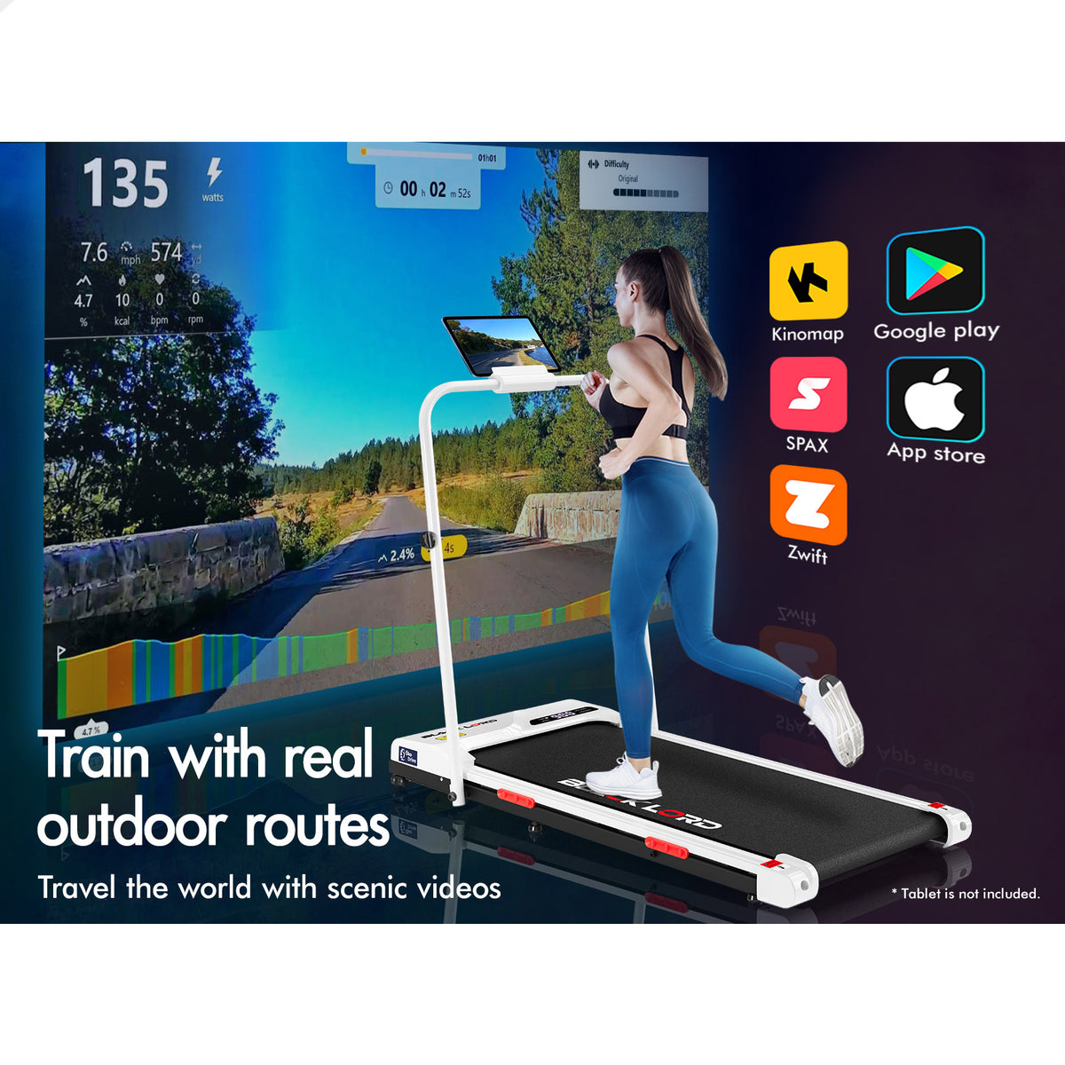 BLACK LORD Treadmill Electric Walking Pad Incline Foldable Home Gym Office White