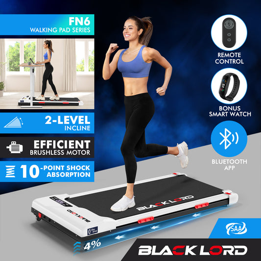 BLACK LORD Treadmill Electric Walking Pad Incline Gym Brushless Motor White