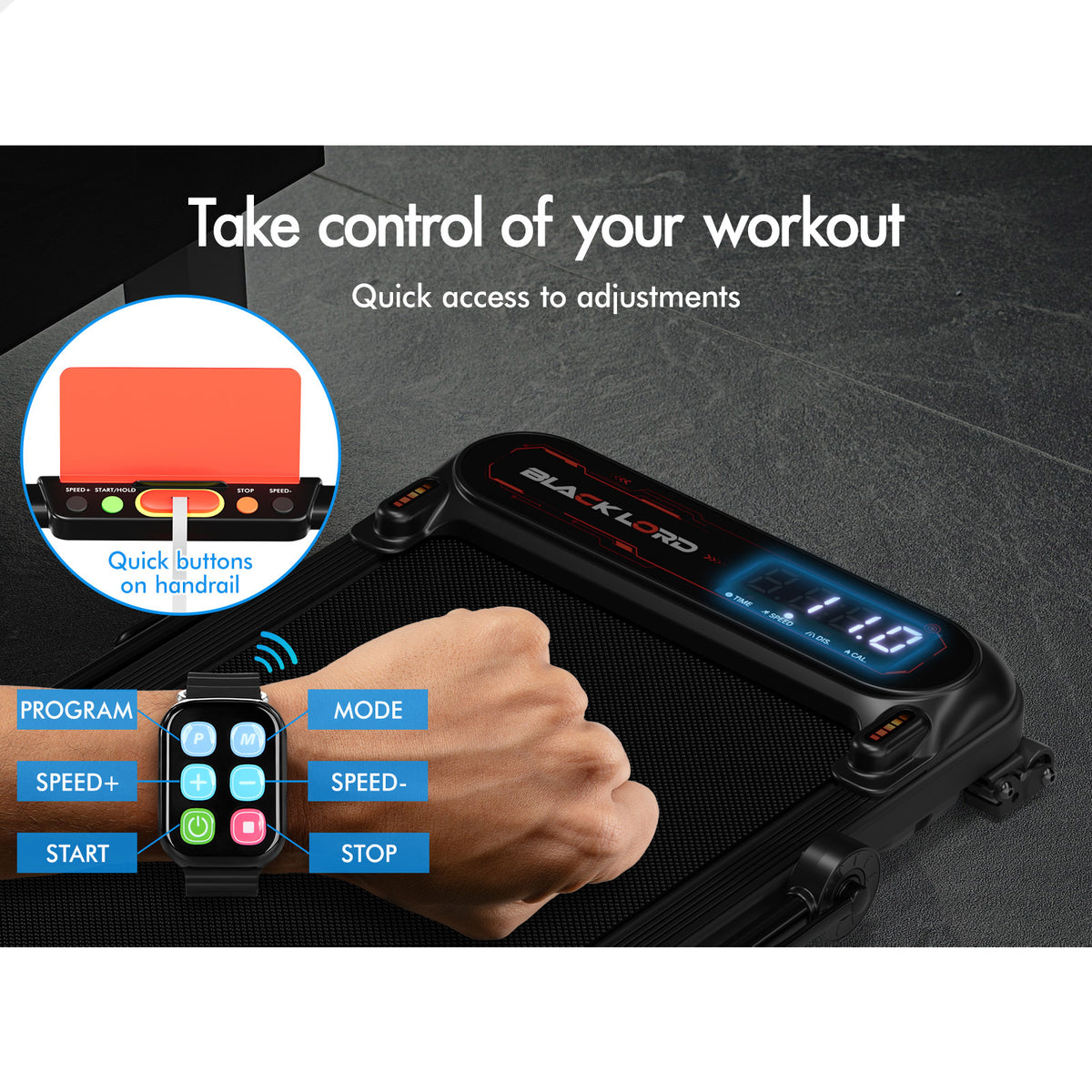 BLACK LORD Treadmill Electric Walking Pad Incline Shock Absorbers Foldable Black