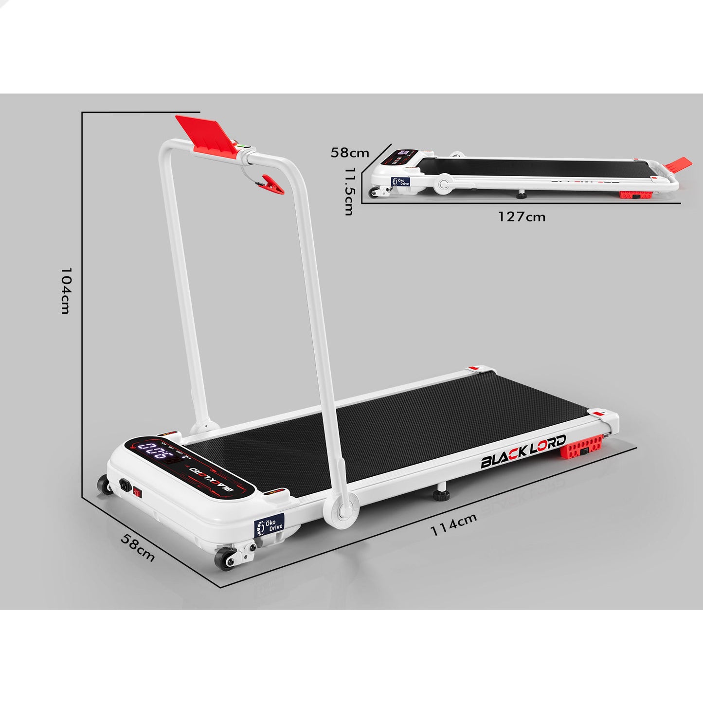 BLACK LORD Treadmill Electric Walking Pad Incline Shock Absorbers Foldable White