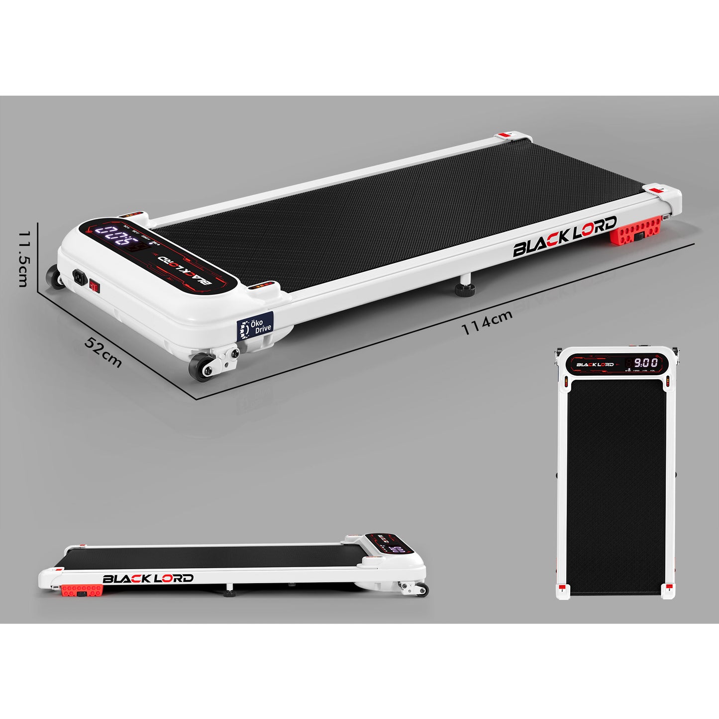 BLACK LORD Treadmill Electric Walking Pad Incline Shock Absorbers Gym White