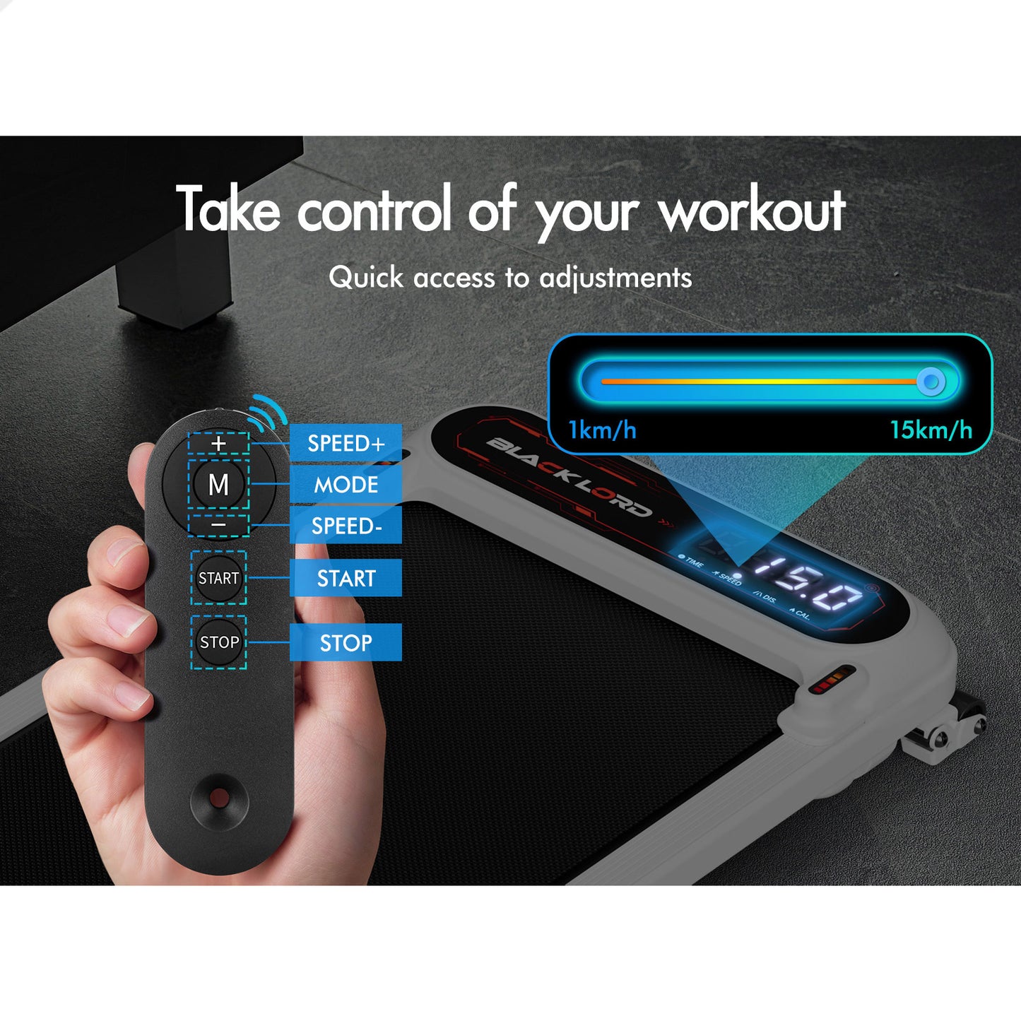 BLACK LORD Treadmill Electric Walking Pad Incline Shock Absorbers Gym White