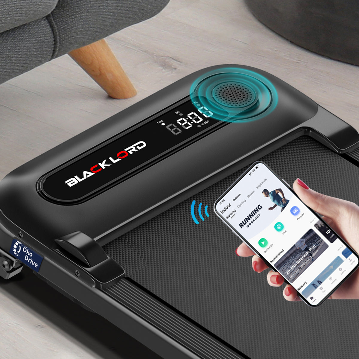 BLACK LORD Treadmill Electric Walking Pad Incline Shock Absorbers Home Gym Black