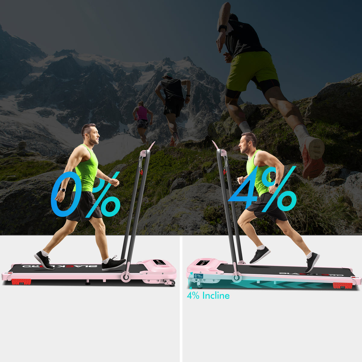 BLACK LORD Treadmill Electric Walking Pad Folding Incline Shock Absorbers Pink