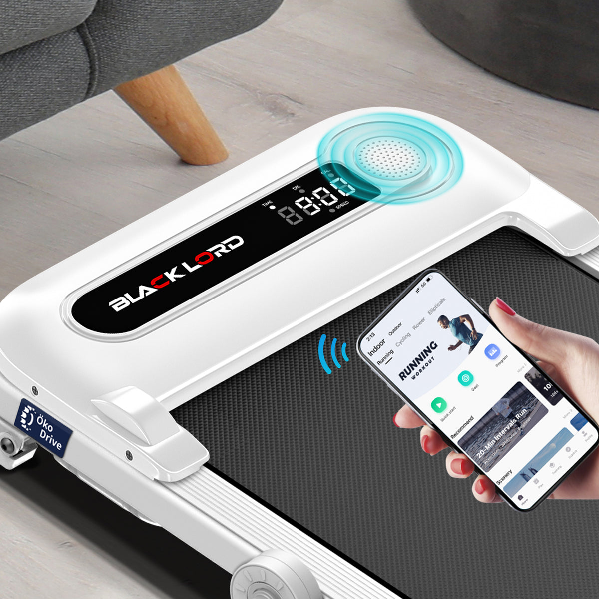 BLACK LORD Treadmill Electric Walking Pad Folding Incline Shock Absorbers White