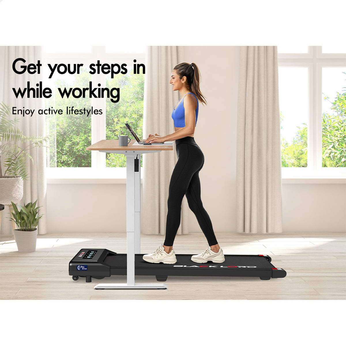 BLACK LORD Treadmill Electric Walking Pad Under Desk Home Gym 400mm Black